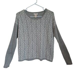 Sundance Sweater Crew Neck Pullover Merino Wool Blend Gray White Womens Small